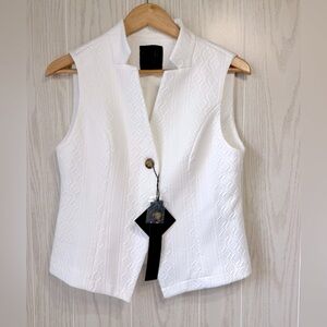 MinaSelf White Textured Sleeveless Vest Small NWT | Tailored Blazer Style Top